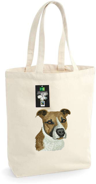 Bolsa textil con bordado de American Pit Bull Terrier, natural-negra