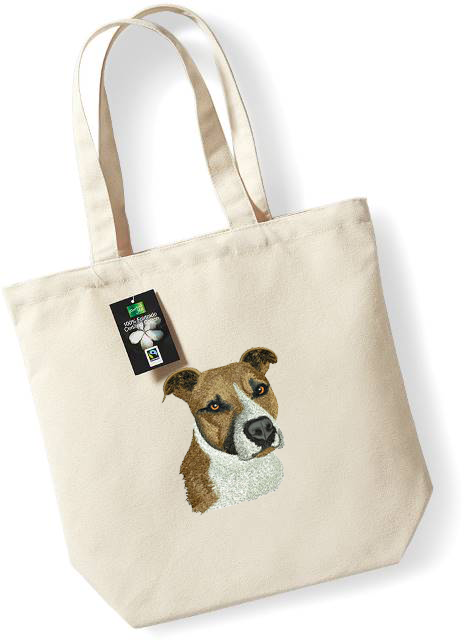 Bolsa textil con bordado de American Pit Bull Terrier, natural-negra