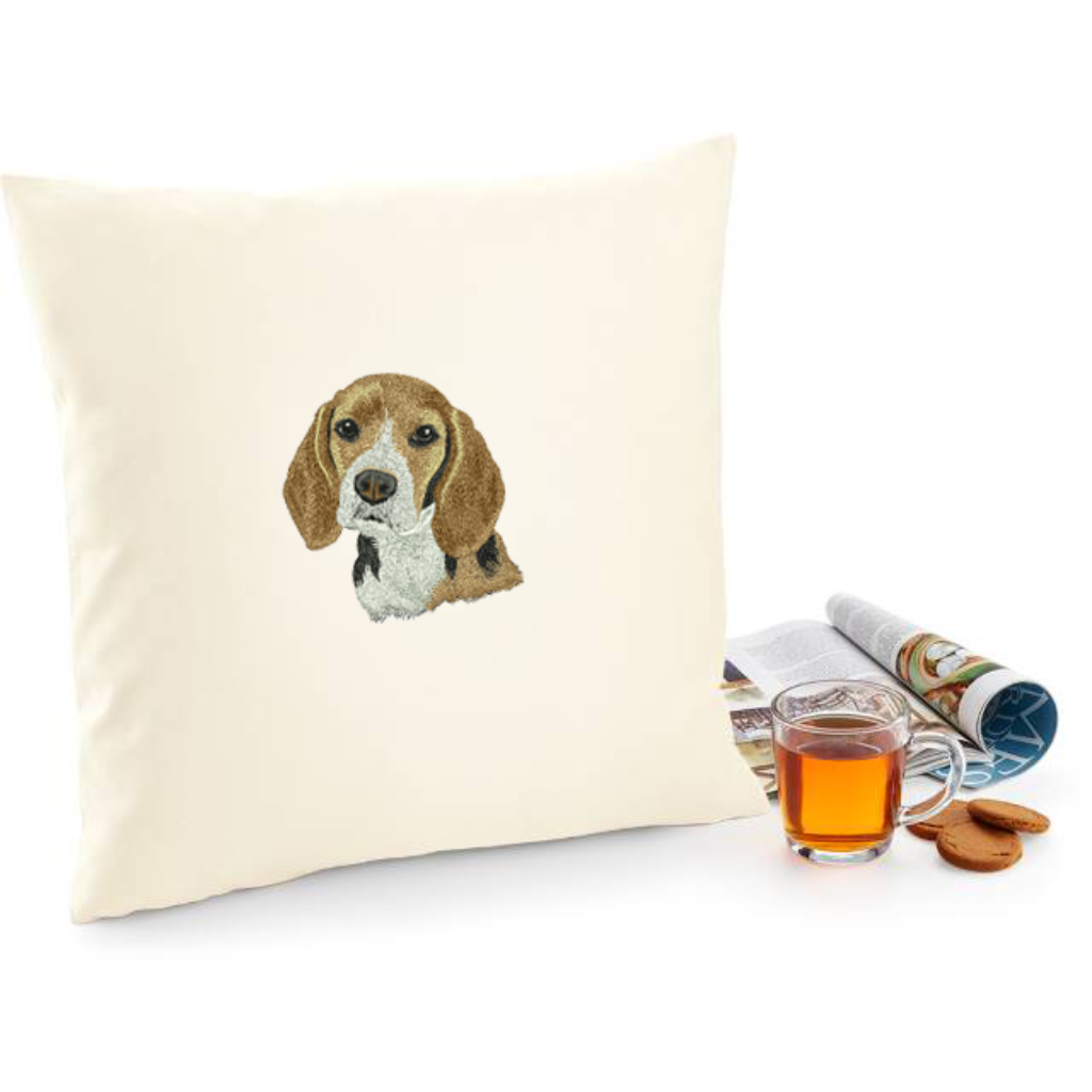 Decorative cushion cover with Beagle embroidery