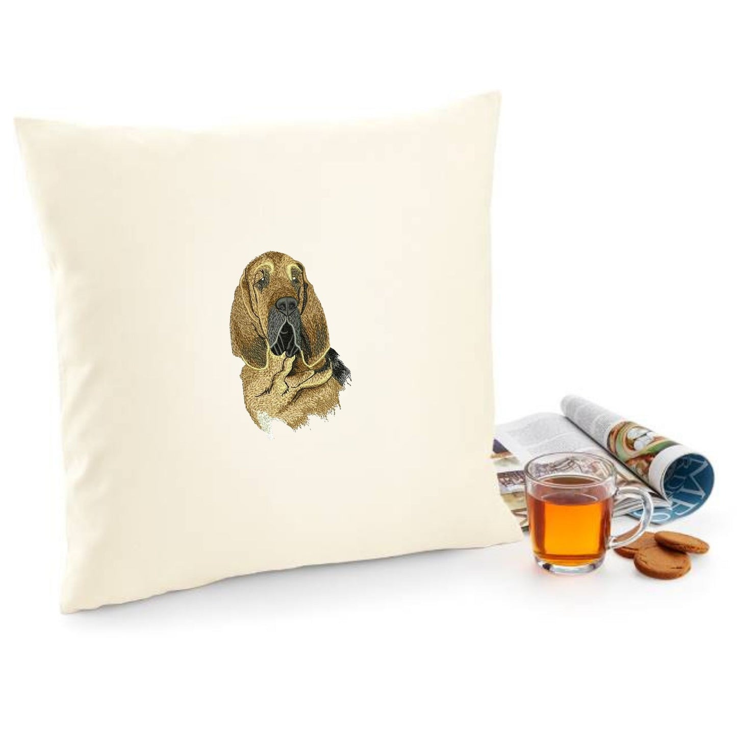 Decorative cushion cover with Bloodhound dog embroidery
