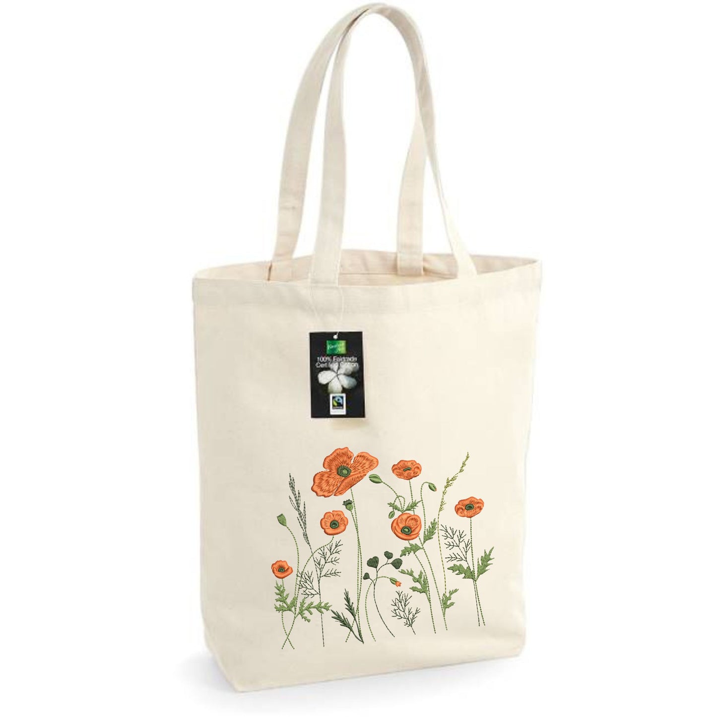 Cloth bag with embroidered cat with hearts