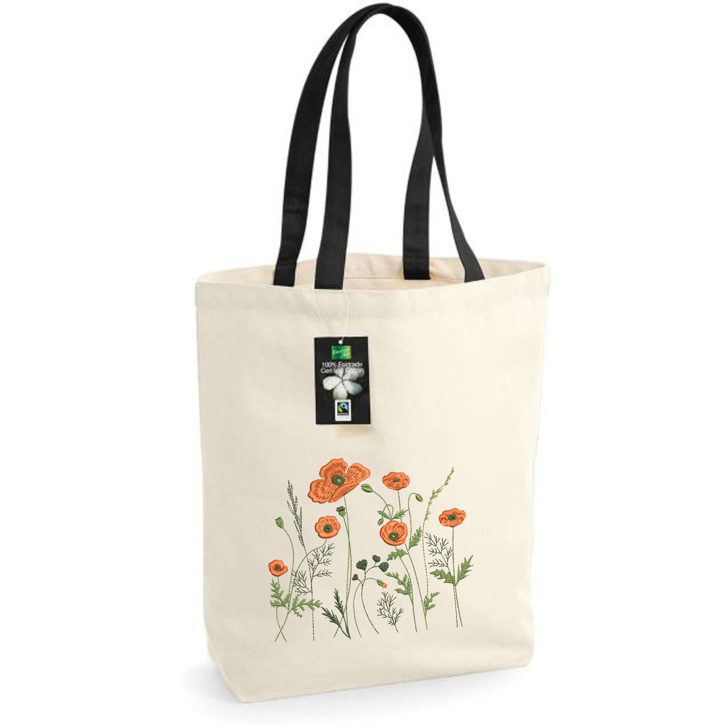 Cloth bag with embroidered cat with hearts