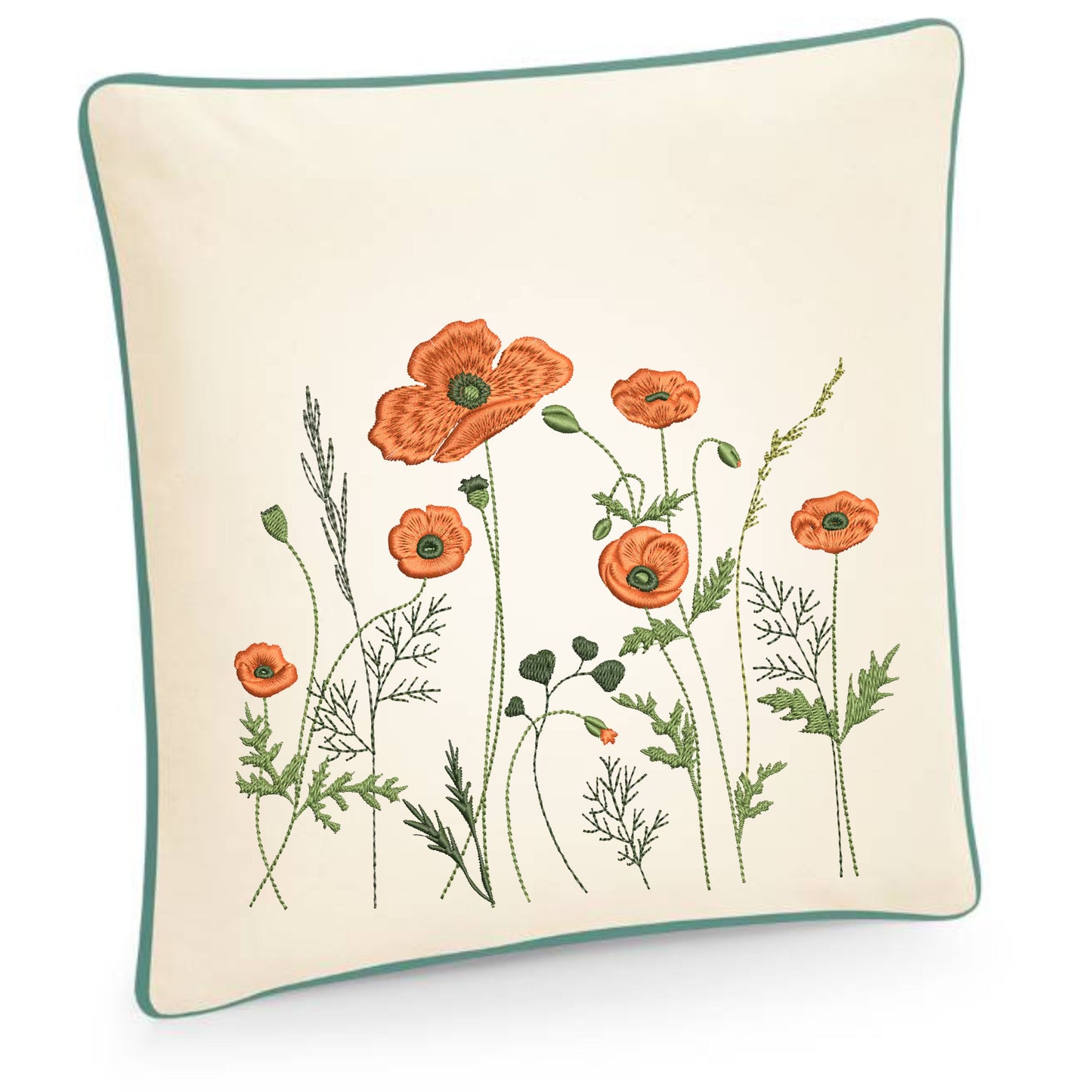 Cushion cover embroidered with wild poppy