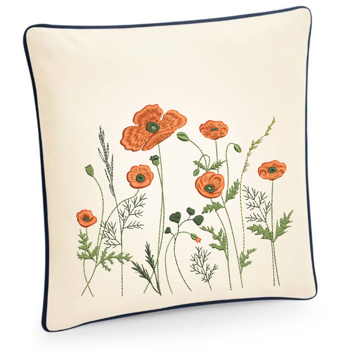 Cushion cover embroidered with wild poppy