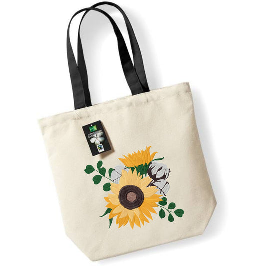 Bolsa de tela con bordado de ramo de girasoles