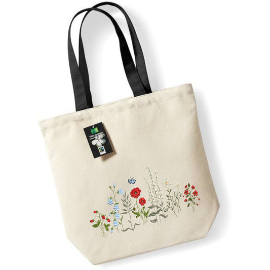 Bolsa de tela con bordado de pradera de flores silvestres