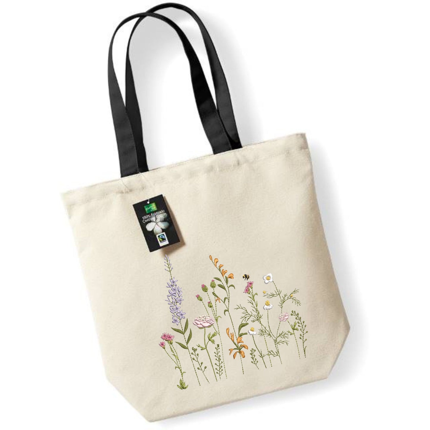 Cloth bag with embroidered cat with hearts