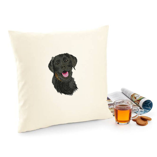 Decorative cushion cover with Black Lab dog embroidery