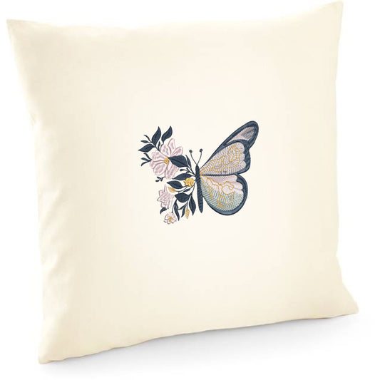 Decorative cushion cover with flower embroidery and butterflies
