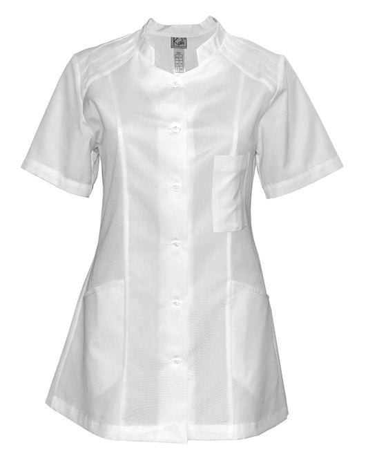 Bata sanitaria corta de mujer con botones FSN – blanca