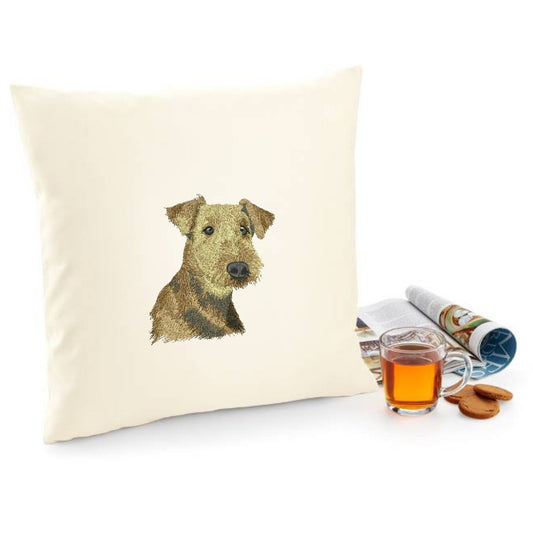 Decorative cushion cover with Airedale terrier embroidery