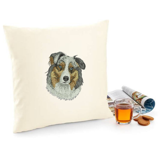 Decorative cushion cover with Australian Shepherd dog embroidery