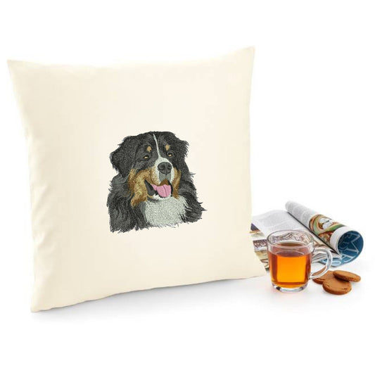 Decorative cushion cover with Bernese Mountain Dog embroidery