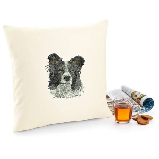 Decorative cushion cover with Border Collie embroidery