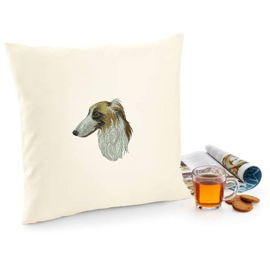 Decorative cushion cover with Borzoi dog embroidery