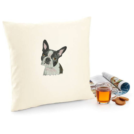 Decorative cushion cover with Boston terrier embroidery