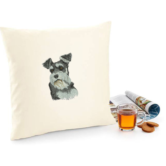 Decorative cushion cover with standard schnauzer embroidery